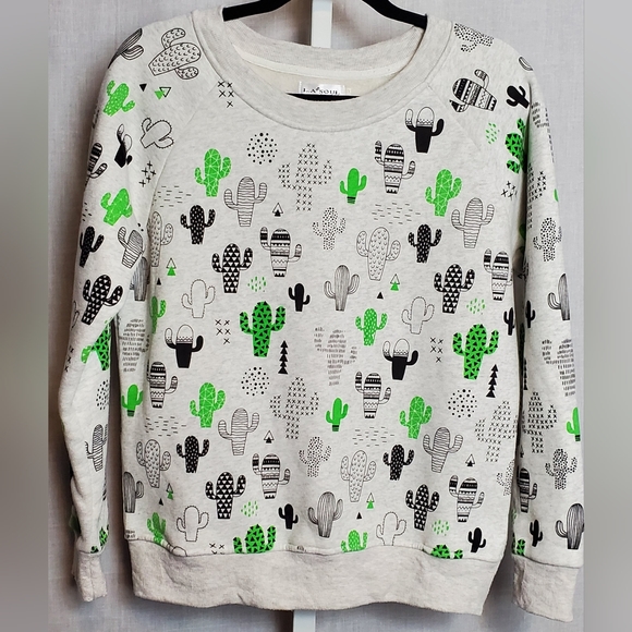 LA SOUL Crewneck All-over Cactus Print Cotton Blend Fleece Sweatshirt Size S/M - Picture 1 of 8